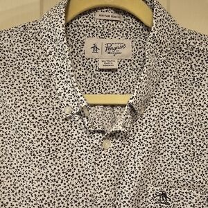 Original Penguin Men's Black and White Floral Shirt